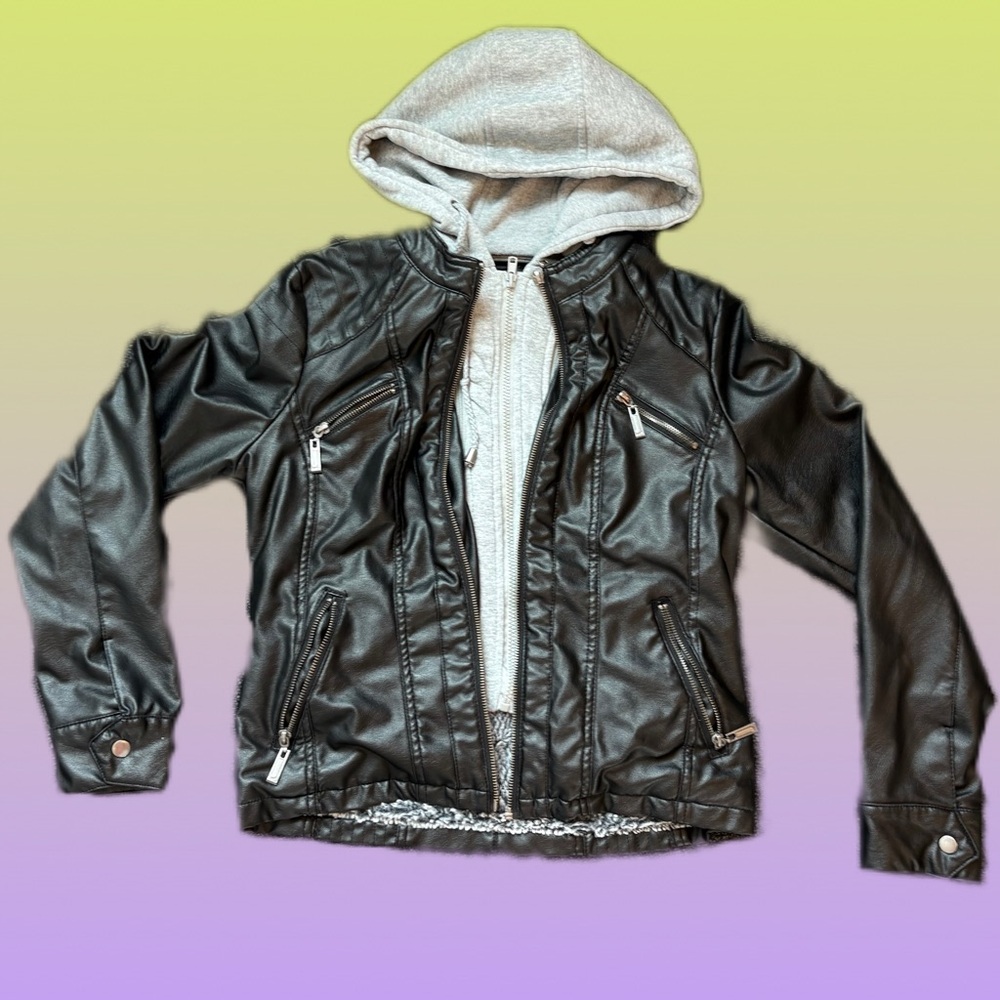 L2 Black Biker Jacket With Built In Gray Zip Up Women's Size Medium